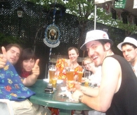 Enjoying a stein of beer at Killmeyers's Bavarian Inn